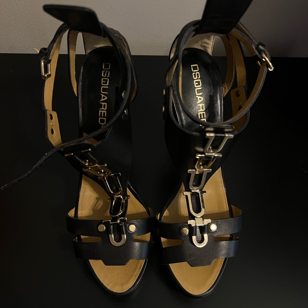 Vintage Dsquared Black Heels with Gold Accents - Picture 4 of 7